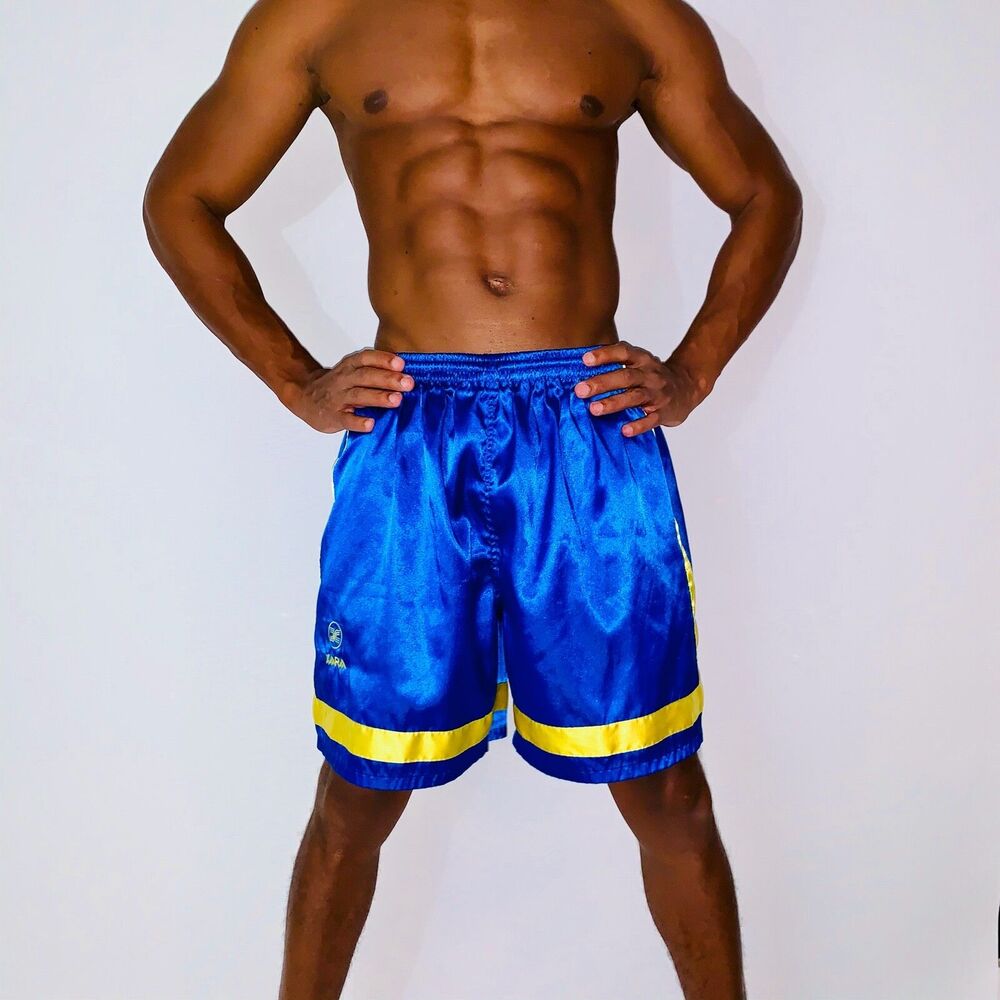 Xara 90s Super Rare Vintage Nylon Glanz Soccer Shorts Blue Yellow Silky L